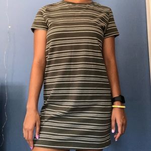 Olive Green/White Striped T-Shirt Dress